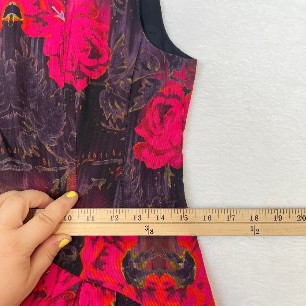 VTG Nicole Miller Cotton Leather Pink Floral Dress Cutout Y2K Dark Romantic Sz 8 - Picture 12 of 12
